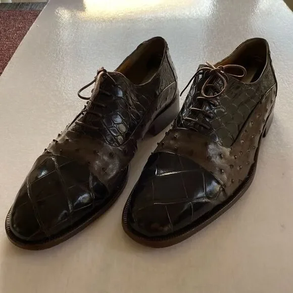 MAURI Men’s Genuine Alligator Leather Oxfords Size 11 M. Made in Italy. - Picture 2 of 11